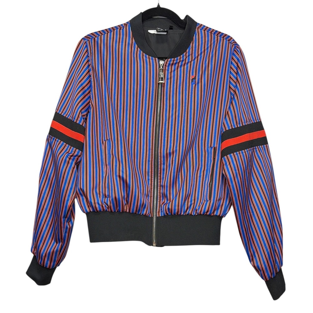 P.E .Nation Blue Striped Bomber Jacket Sz S Blue Red Blackโ Ribbed Cuffs Zip